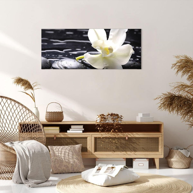 Wandbilder Dekoration Wohnzimmer Spa Orchidee Steine Wasser Panorama Bilder auf Leinwand 120x50cm Le