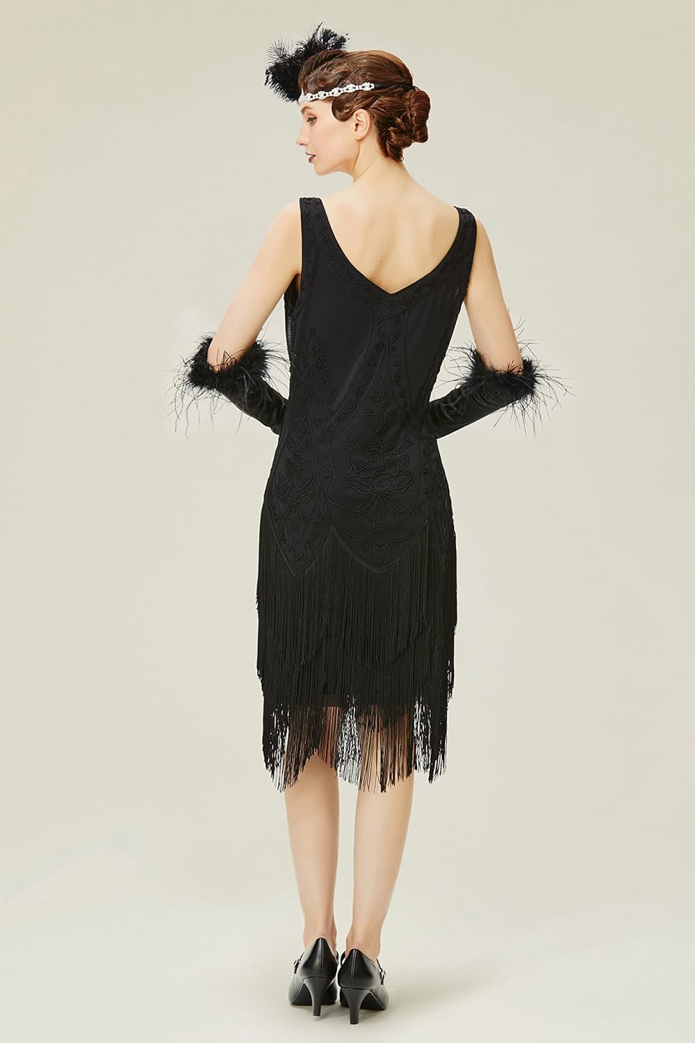 BABEYOND 1920s Kleid Damen Flapper Kleid ohne Ärmel V Ausschnitt Knielang Charleston Kleid Gatsby Mo