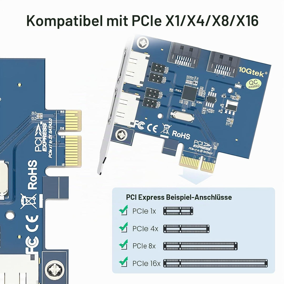 2 Port eSATA3.0 or 2 Port SATA3.0 Non-Raid Controller Card, X1, with 2 SATA Cable, Support SSD and H
