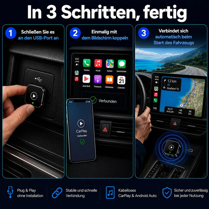 Carplay Wireless Adapter 2-in-1 Mini 2026, Android Auto Wireless Adapter, Plug &amp; Play, schnelle Wied