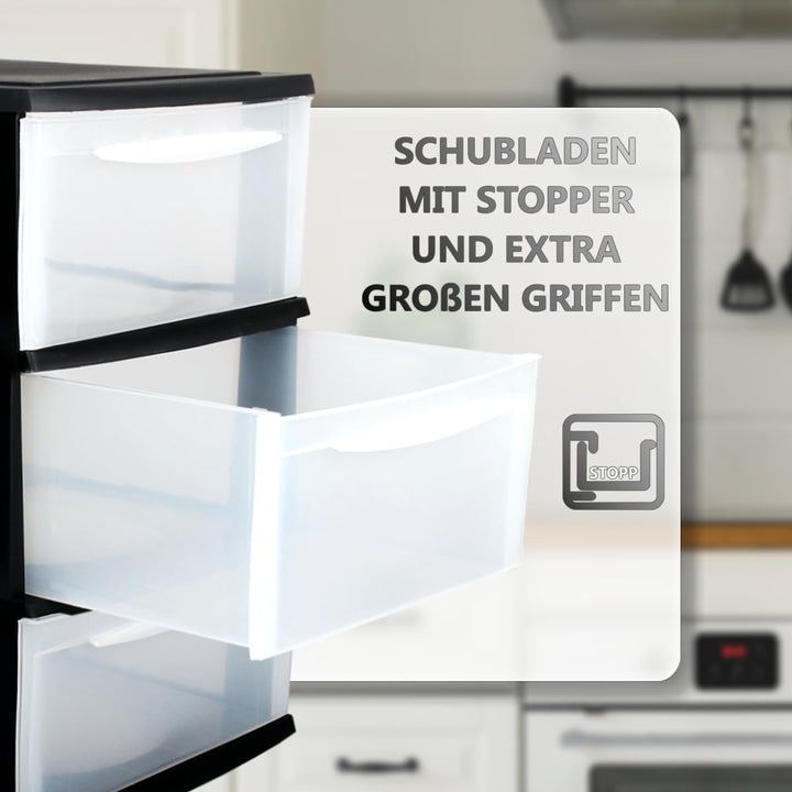 Schubladenbox A4 Schubladenschrank Kunststoff Schreibtisch Organizer mit 3 transparenten Schubladen