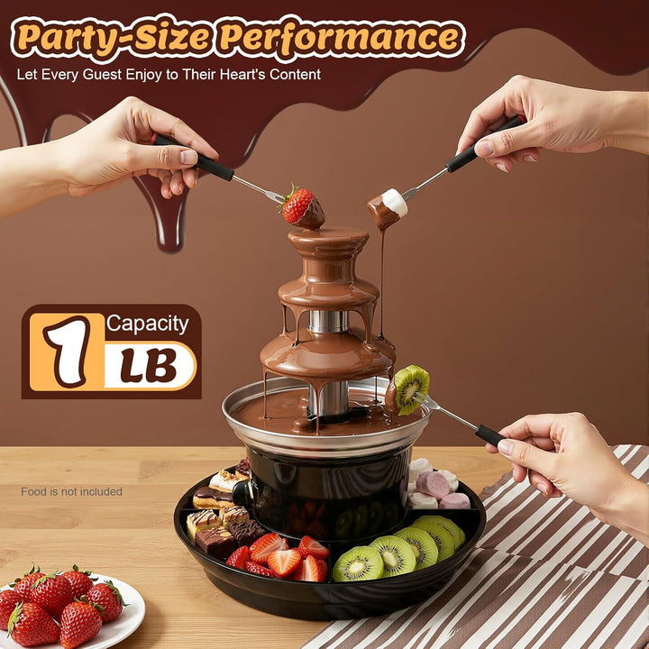 3-Etagen Elektrischer Schokoladenbrunnen, 40W Edelstahl Schokobrunnen &amp; Fondue-Set (bis 0.45kg Kapaz
