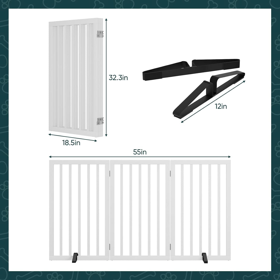81,3 cm H extra hohes freistehendes Hundegitter, 3 Paneele, Bambusholz, Haustiergitter mit 2 Metalls