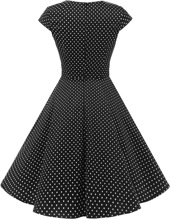 Bbonlinedress 1950er Vintage Retro Cocktailkleid Rockabilly Kleider V-Ausschnitt Faltenrock festlich