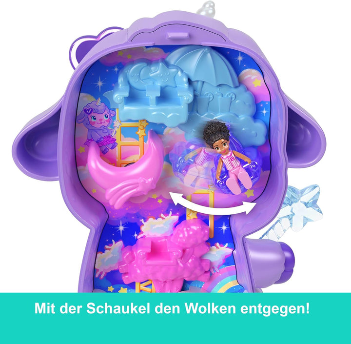 Polly Pocket Puppen und Spielset, Traumland-Schatulle in Lammform, Reisespielzeug mit 1 Minipuppe, H