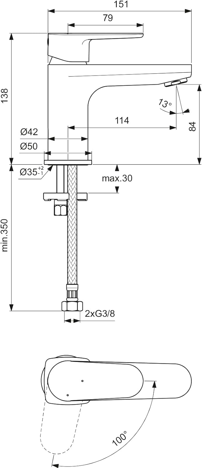 Ideal Standard BC697AA Cerafine O Waschtischarmatur mit Zugknopf-Ablaufgarnitur