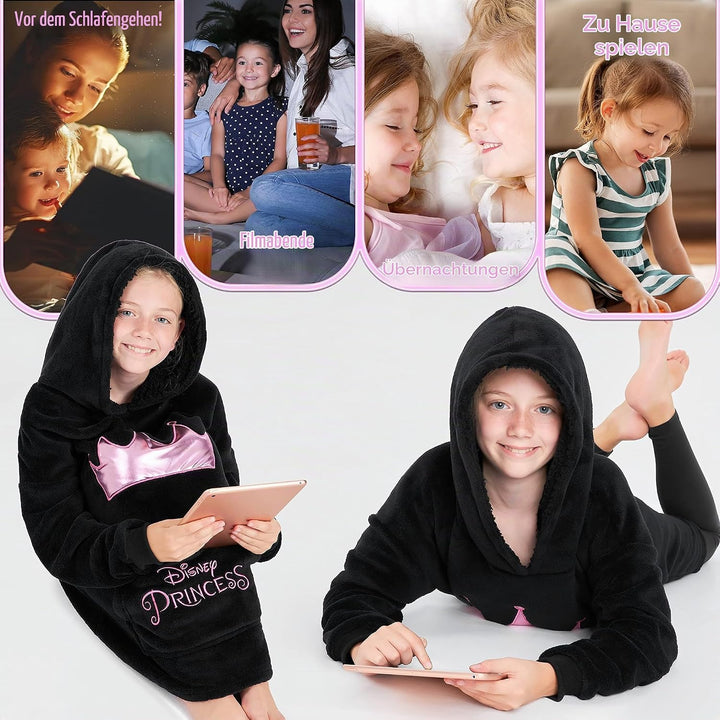 Disney Stitch Kapuzenpullover Mädchen, Übergrosse Hoodie Decke Kinder mit Sherpa-Kapuze und Kängurut