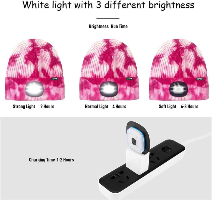 ATNKE LED Beleuchtete Mütze,Wiederaufladbare USB Laufmütze mit Licht Extrem Heller 4 LED Lampe Winte