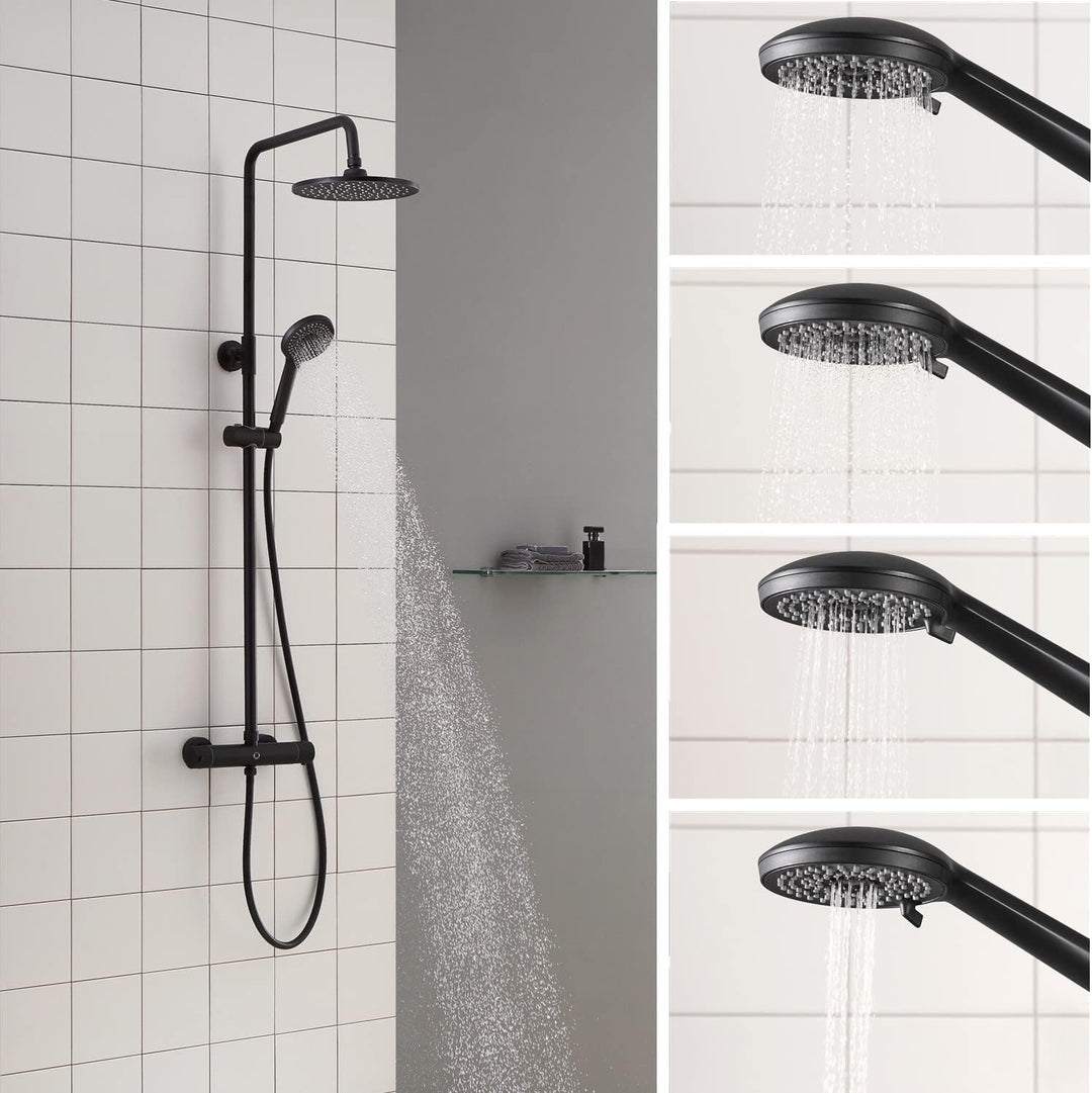 CECIPA Duschsystem Schwarz mit Thermostat 38 °C, Edelstahl Duschgarnitur mit Duscharmatur Schwarz Ma