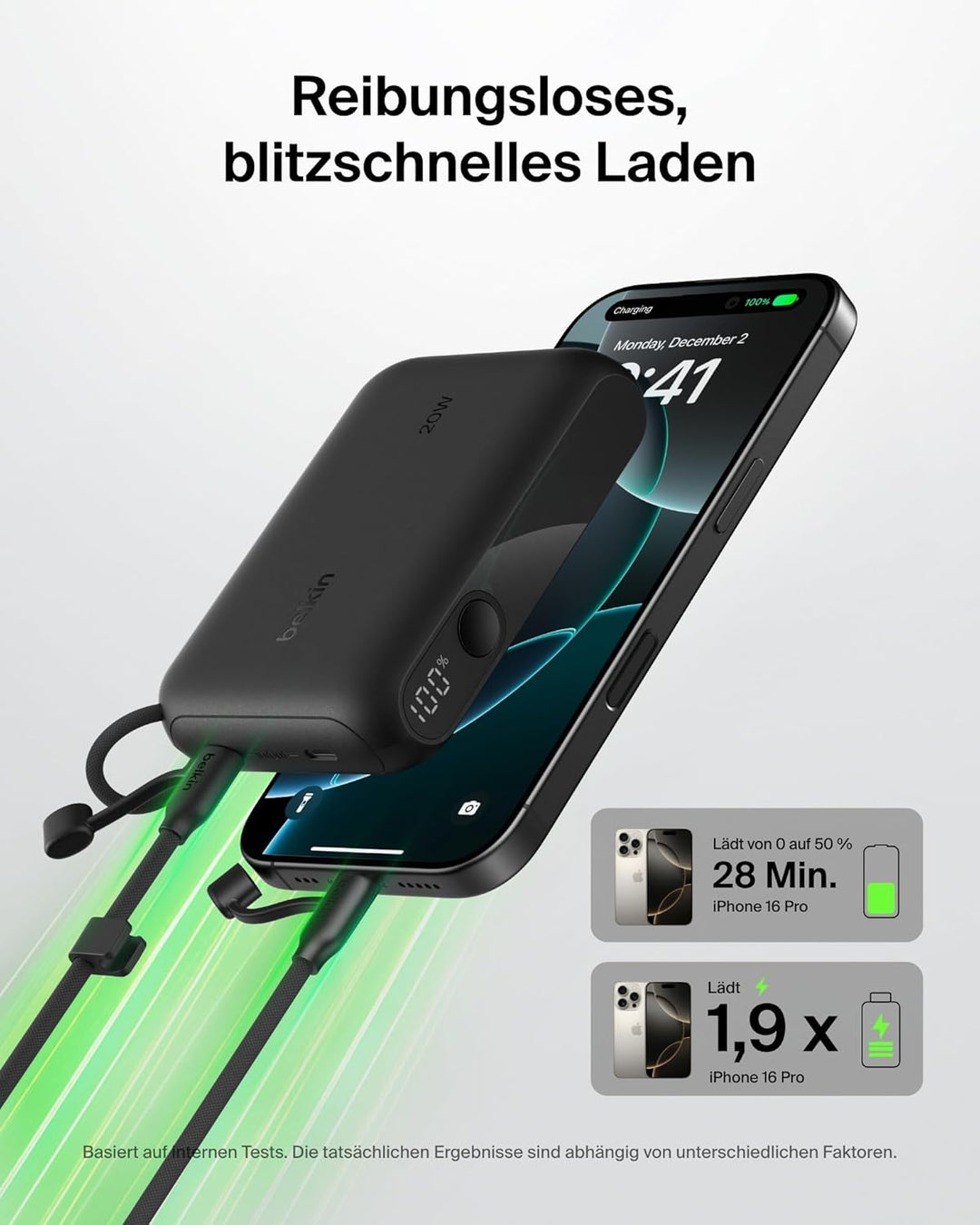 Belkin Powerbank 10.000 mAh, Powerbank mit 2 USB-C-Anschlüssen, Handyakkus mit Digitale Akkuanzeige,