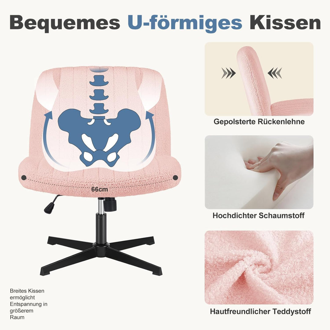 DUMOS Bürostuhl Ohne Armlehne, Teddysamt und Bequemes Netzgewebe Criss Cross Chair, mit Verbreiterte