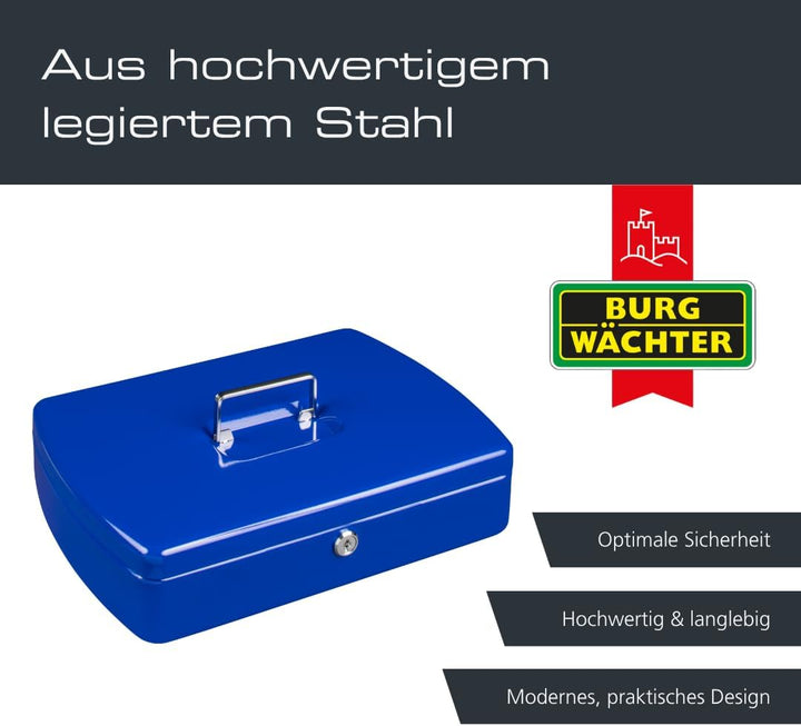 Burg-Wächter Geldkassette abschliessbar mit Schlüssel und Hartgeldeinsatz, Stahlblech, Office 2307,