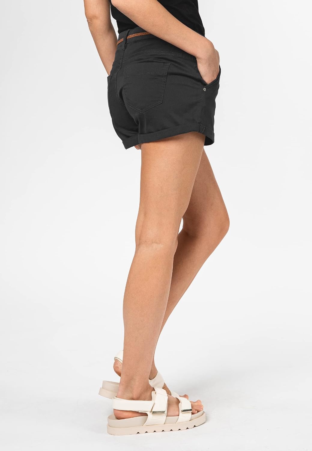 Sublevel Damen Kurze Hose Stretch-Shorts mit Flecht-Gürtel XS Dark-grey, XS Dark-grey