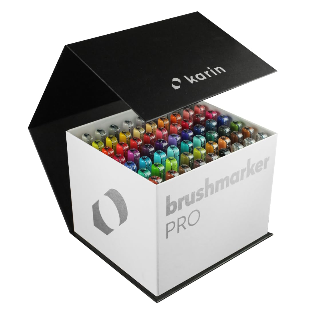KARIN Megabox Brushmarker PRO set. 60 Farben Brushpens auf Wasserbasis geeignet zum Malen, Zeichnen