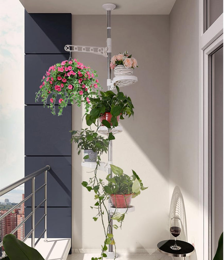 Hershii 5 Ebenen Teleskop Blumenregal Höhenverstellbarer Pflanzenständer Halter Blumentopf Ständer P