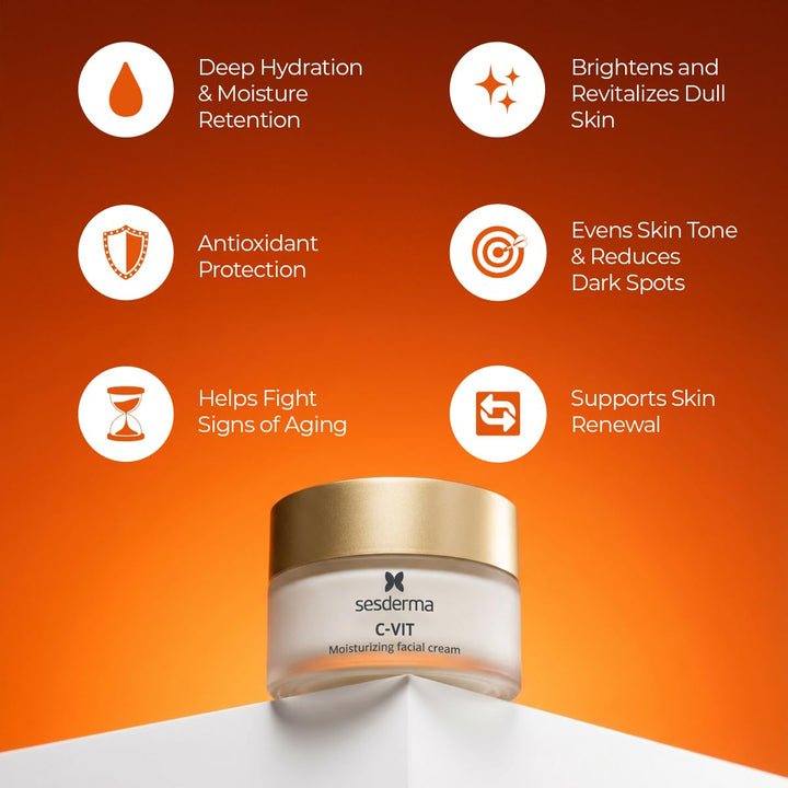 Sesderma | C-Vit Feuchtigkeitsspendende Gesichtscreme | Vitamin C | Hydratisierte und Strahlende Hau