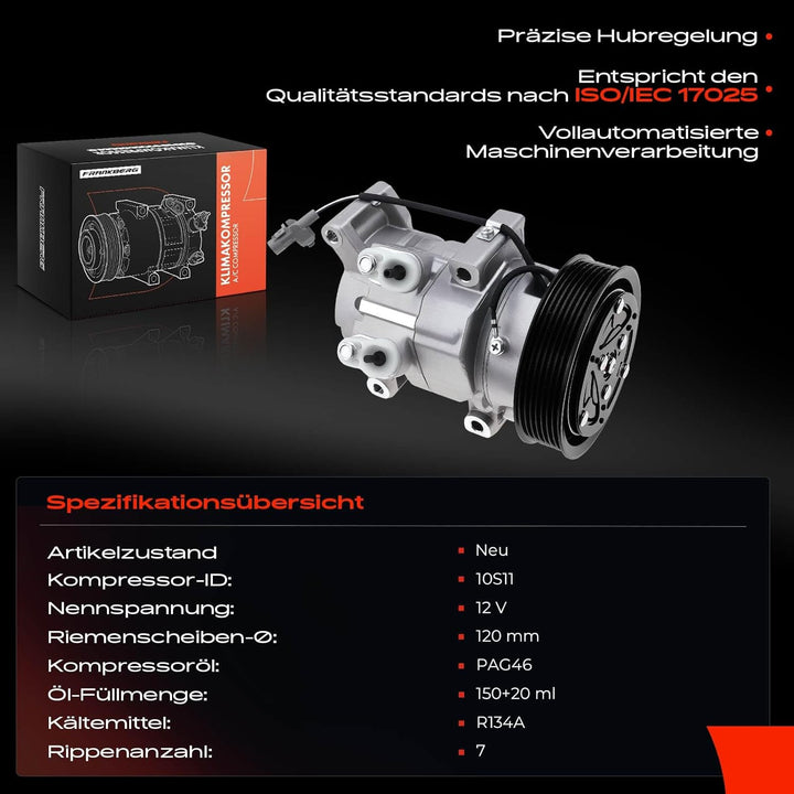 Frankberg Klimakompressor Klimaanlage Kompatibel mit Hilux VII Pick-up N1 N2 N3 2.5L 3.0L Diesel 200
