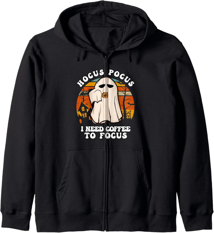 Halloween Hocus Pocus Ich brauche Kaffee, um mich zu konzentrieren Vintage Ghost Kapuzenjacke