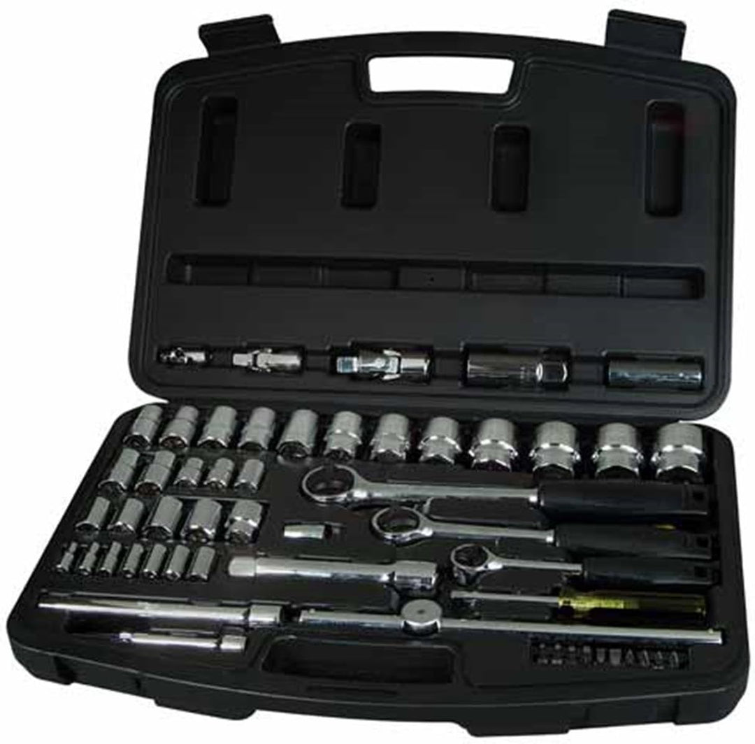 Stanley Steckschlüssel-Set (3/8 Zoll;1/4 Zoll;1/2 Zoll, 60-teilig, Umschaltknarre, 3/8 Zoll 10-18 mm
