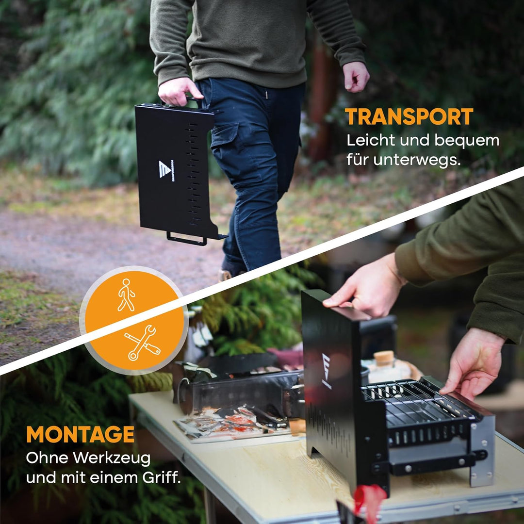 SCHNEIDERFREUDE Premium Camping-Grill: Der Klappgrill mit Tasche für echte Grillfans - Designed und