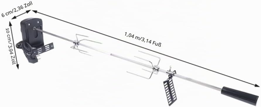 Grillspiess mit Motor, Edelstahl Drehspiess Grill, 100 cm Rotisserie Drehspiess, 2X Fleischnadeln, 2