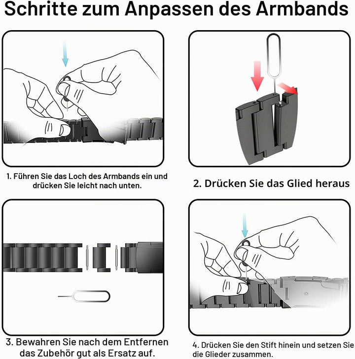 MaKTech Titanband,20mm Leichtes Metall Link Armband,für Samsung Samsung Galaxy Watch 6 43/47/40/44mm