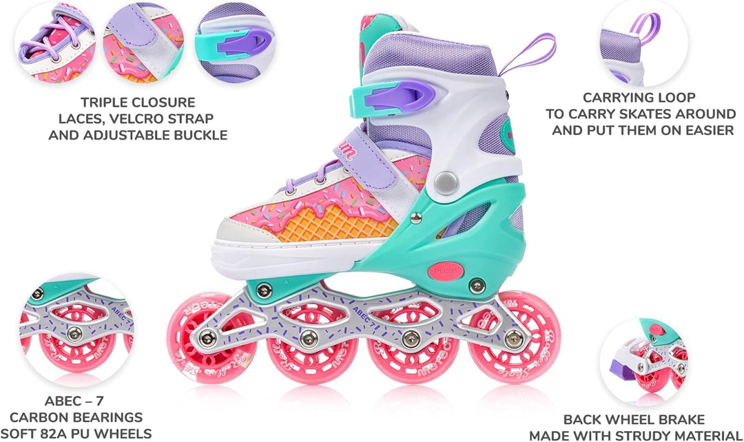 meteor® Inlineskates 4in1 Kinder Inliner Rollschuhe Roller Blades Quad Skates Carbon Kinder Inlinesk