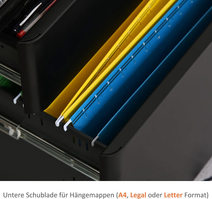 Vinsetto Rollcontainer, mobiler Aktenschrank mit 3 Schubladen, Büroschrank, Aufbewahrung, Stahl, Sch