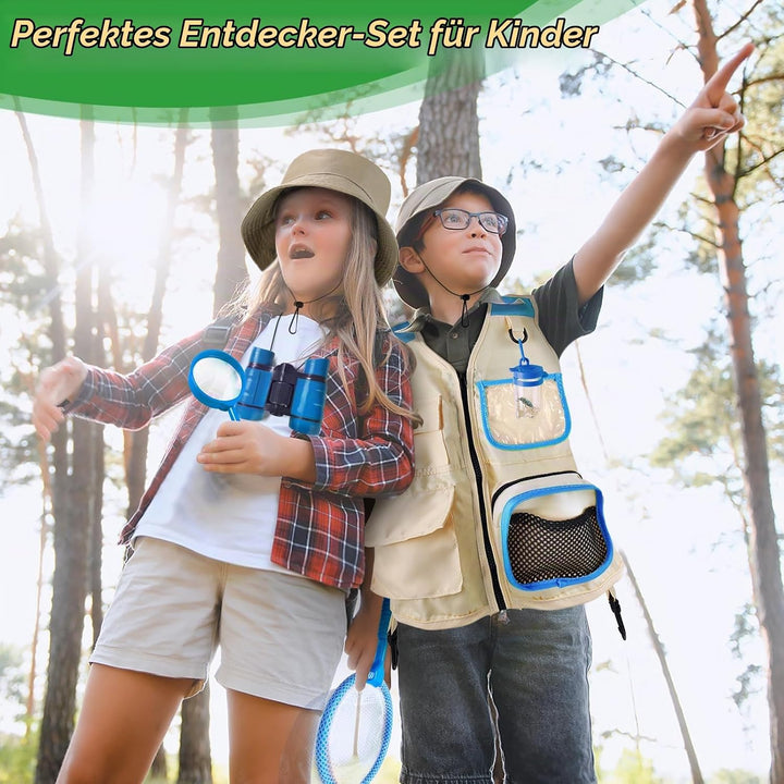Forscherset für Kinder, Exploration Spielzeug mit Weste, Hut und Kindern Fernglas, Kindern Campingau