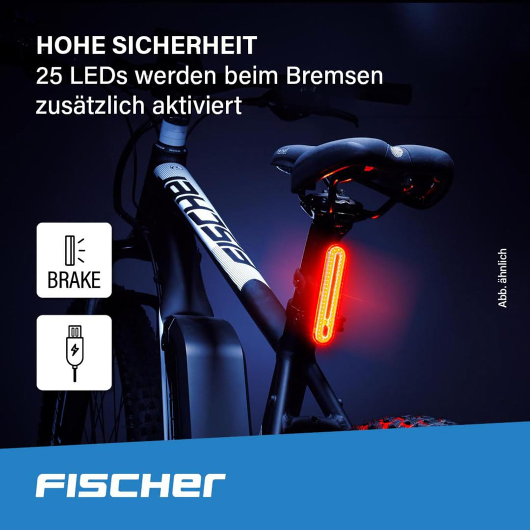 Fischer Fahrrad Beleuchtungs-Set 80/40/20 Lux, Akku-Leuchtenset Stop, Front- und Rückleuchte, mit Ak