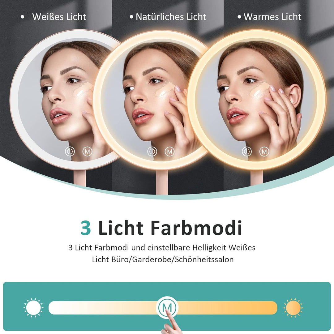 EMKE Schminkspiegel mit Beleuchtung, LED Kosmetikspiegel mit 3 Lichtfarben, Praktisch Makeup Spiegel