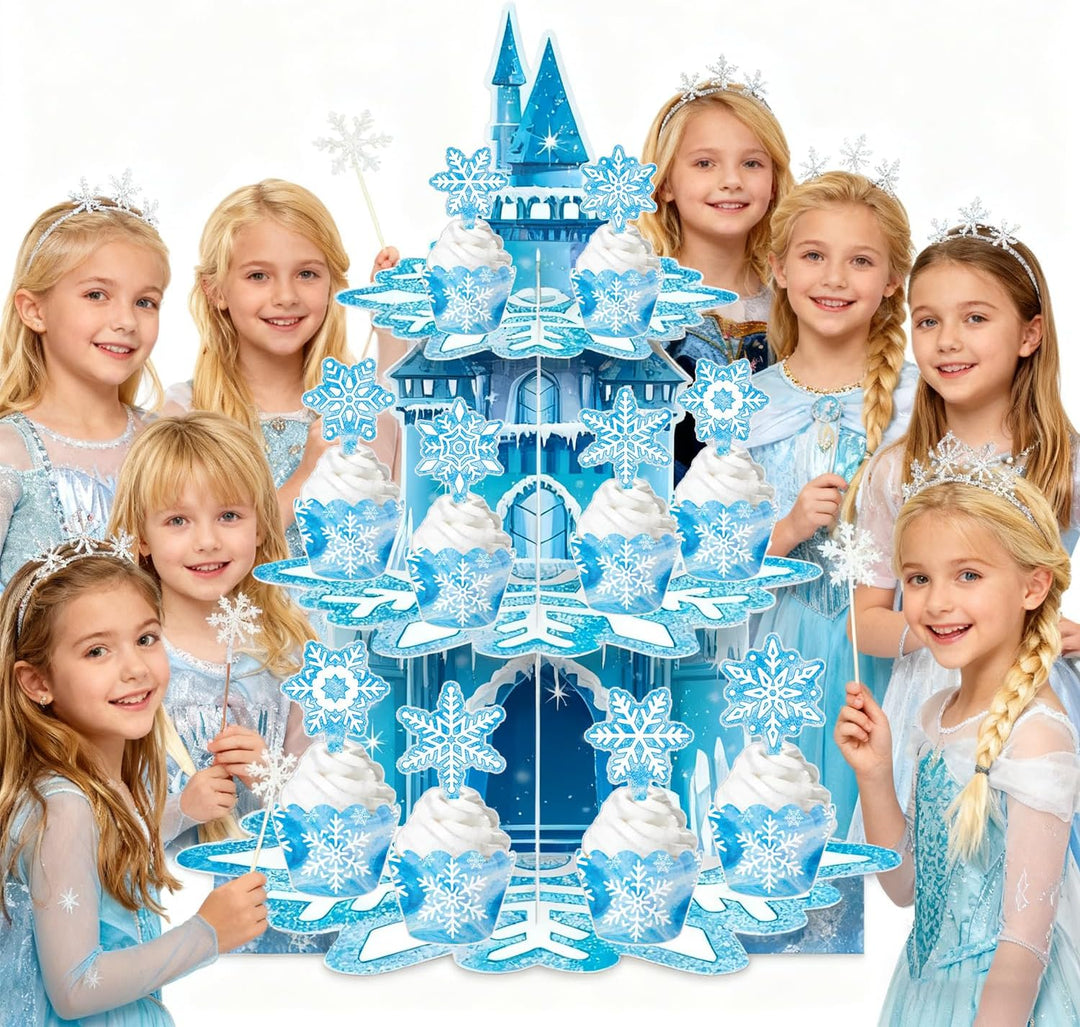3 Ebenen blaue Schneeflocken Kuchen Regal, Schloss Thema Party, Dessert Regal, Prinzessin Geburtstag