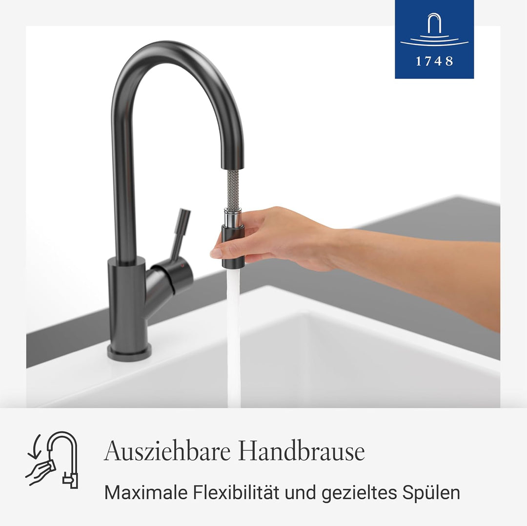 Villeroy &amp; Boch Umbrella Flex Küchenarmatur, Hochdruck, Wasserhahn Küche mit ausziehbarer Brause und