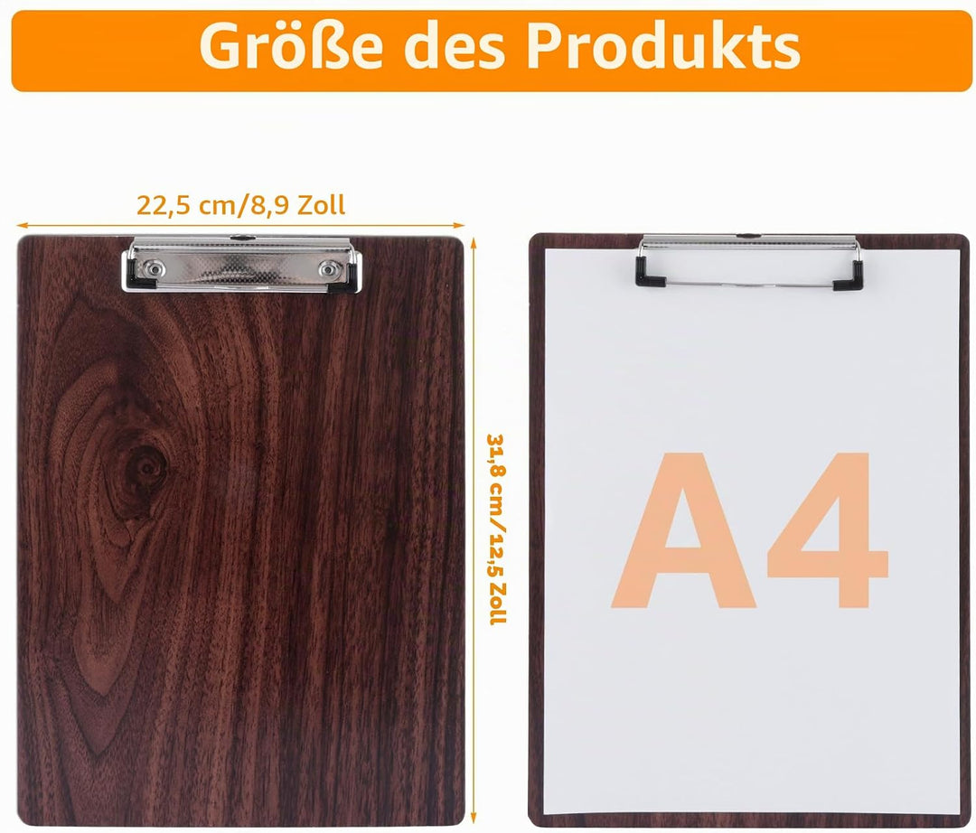 8 Stück Klemmbrett Holz A4, Klemmbrett mit Metalklemme, Klemmbretter, Klemmbrett A4 Holz, Clipboard,