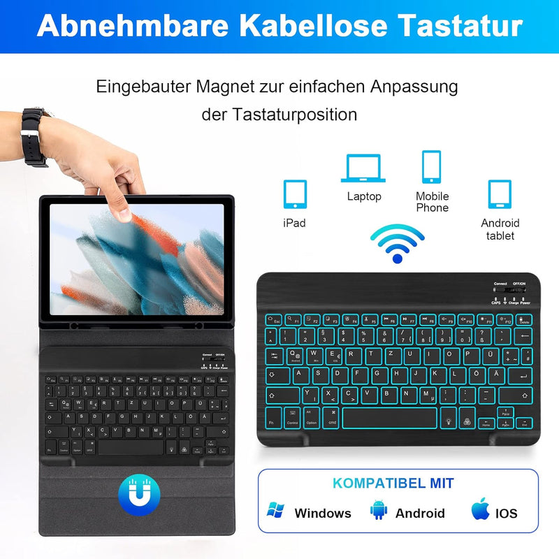 LAMA Samsung Galaxy Tab A8 Hülle mit Tastatur, Kabellose Tastatur Hülle für Tab A8 10,5“ 2021 (SM-X2