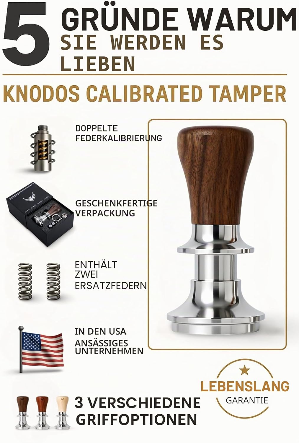58mm Kaffeetamper – Espresso Tamper für 58mm Siebträger (E61, Gaggia, Rocket) – kalibriert, selbstni