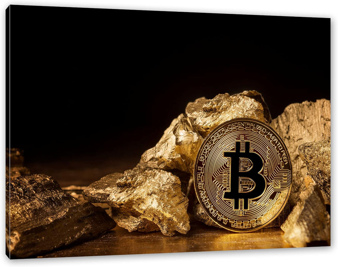 Pixxprint Bitcoins BTC als Leinwandbild | Grösse: 100x70 cm | Wandbild | Kunstdruck | fertig bespann