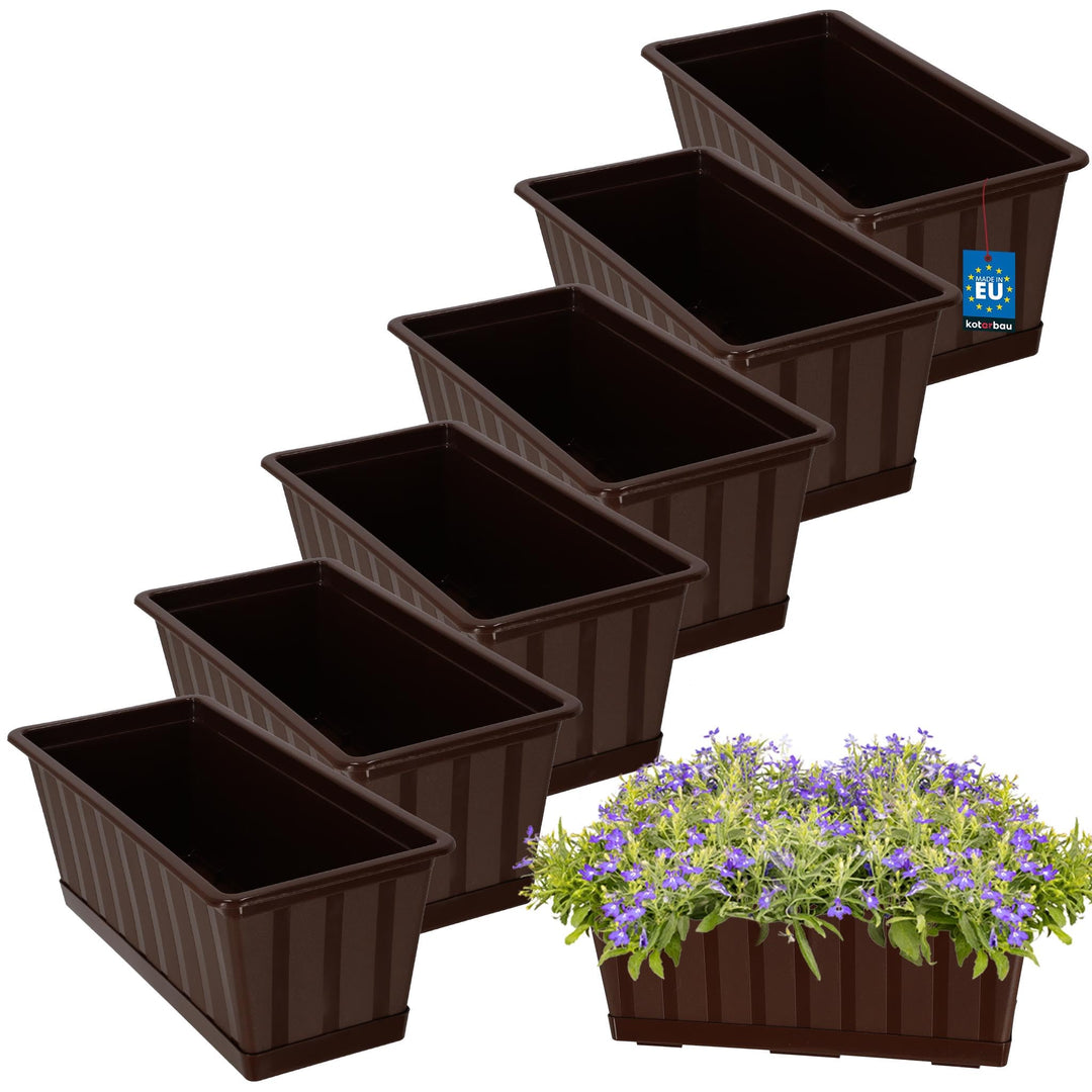 KOTARBAU® 6er Set Blumenkasten - Blumentopf für Balkon - 40 x 18 x 14 cm - Braun - Balkonkasten Balk