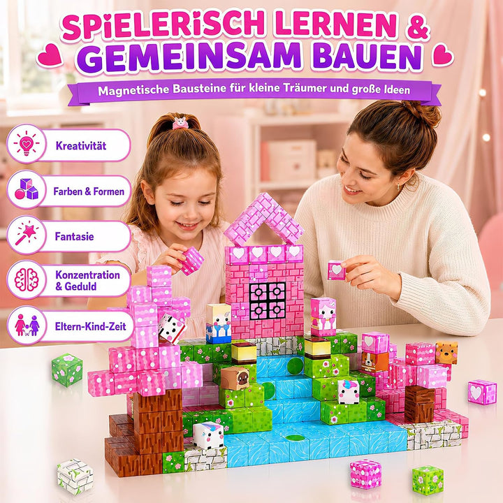 Magnetische Bausteine, 100 Teile, Einhorn-Kawaii-Set für Kinder ab 3 Jahren