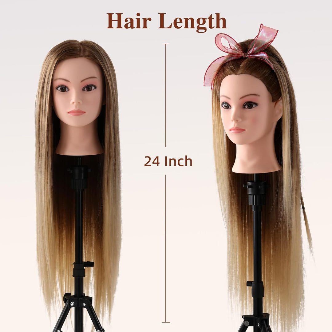 Frisierkopf Echthaar Friseur Übungskopf 24 Zoll Frisieren Trainingsköpfe für Friseure Ausbildung Kop