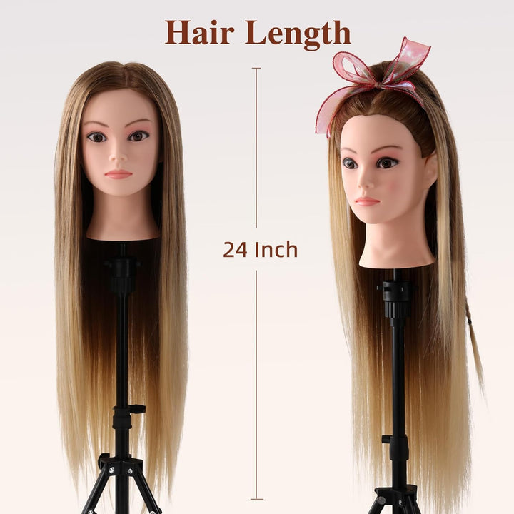 Frisierkopf Echthaar Friseur Übungskopf 24 Zoll Frisieren Trainingsköpfe für Friseure Ausbildung Kop