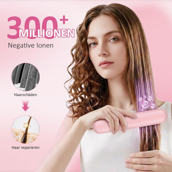 Go Brush Pro Glättbürste Kabellos, Stylingbürste für kurze Haare Langes, Glättungsbürste mit LCD-Anz