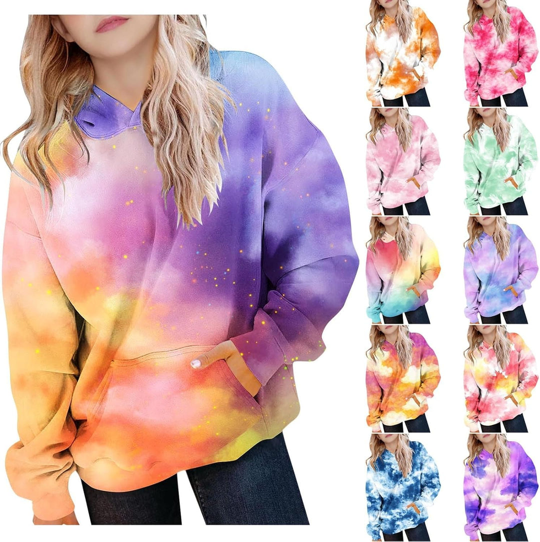 NZYIHAO Mädchen Hoodie Batik Kinder Pullover Freizeit Mode Sweatshirt mit Kapuze Herbst Winter Langa