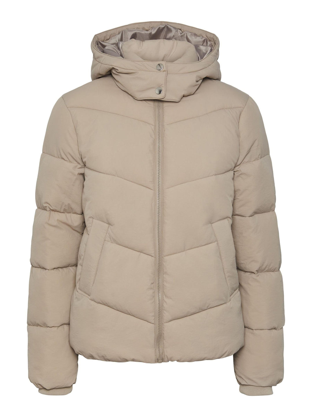PIECES Short Puffer Jacket S Silver Mink, S Silver Mink