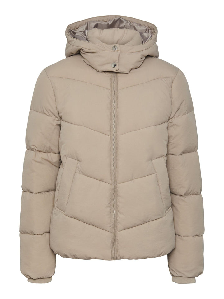 PIECES Short Puffer Jacket S Silver Mink, S Silver Mink