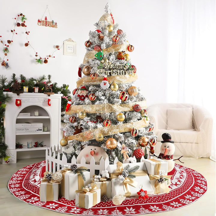 Weldomcor Weihnachtsbaum Rock 90cm Gestrickte Weihnachtsbaumdecke Pad Runde Elch Schneeflocken Gross