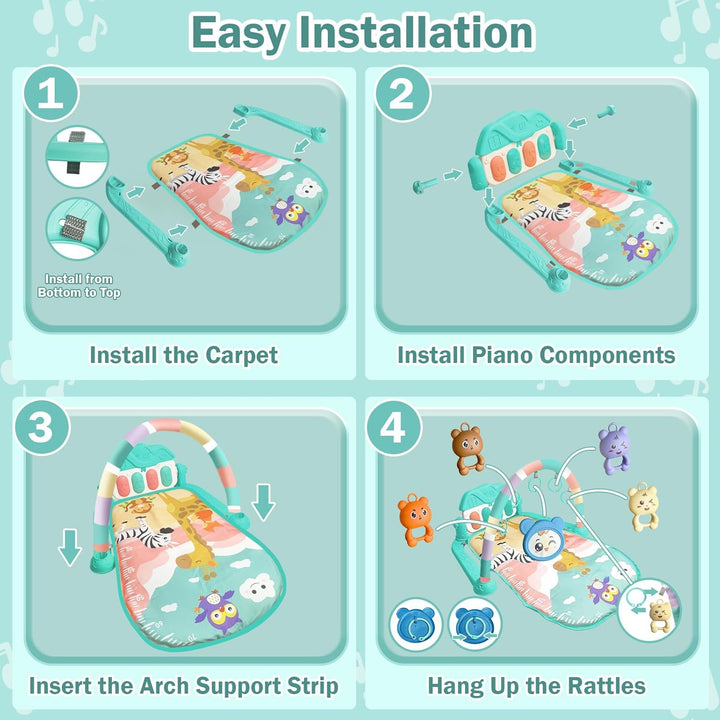 KalaDuck Spielbogen Baby 0-6 Monate, Spielmatte Baby mit Einstellbare Klaviermusik und Rasseln, Lauf