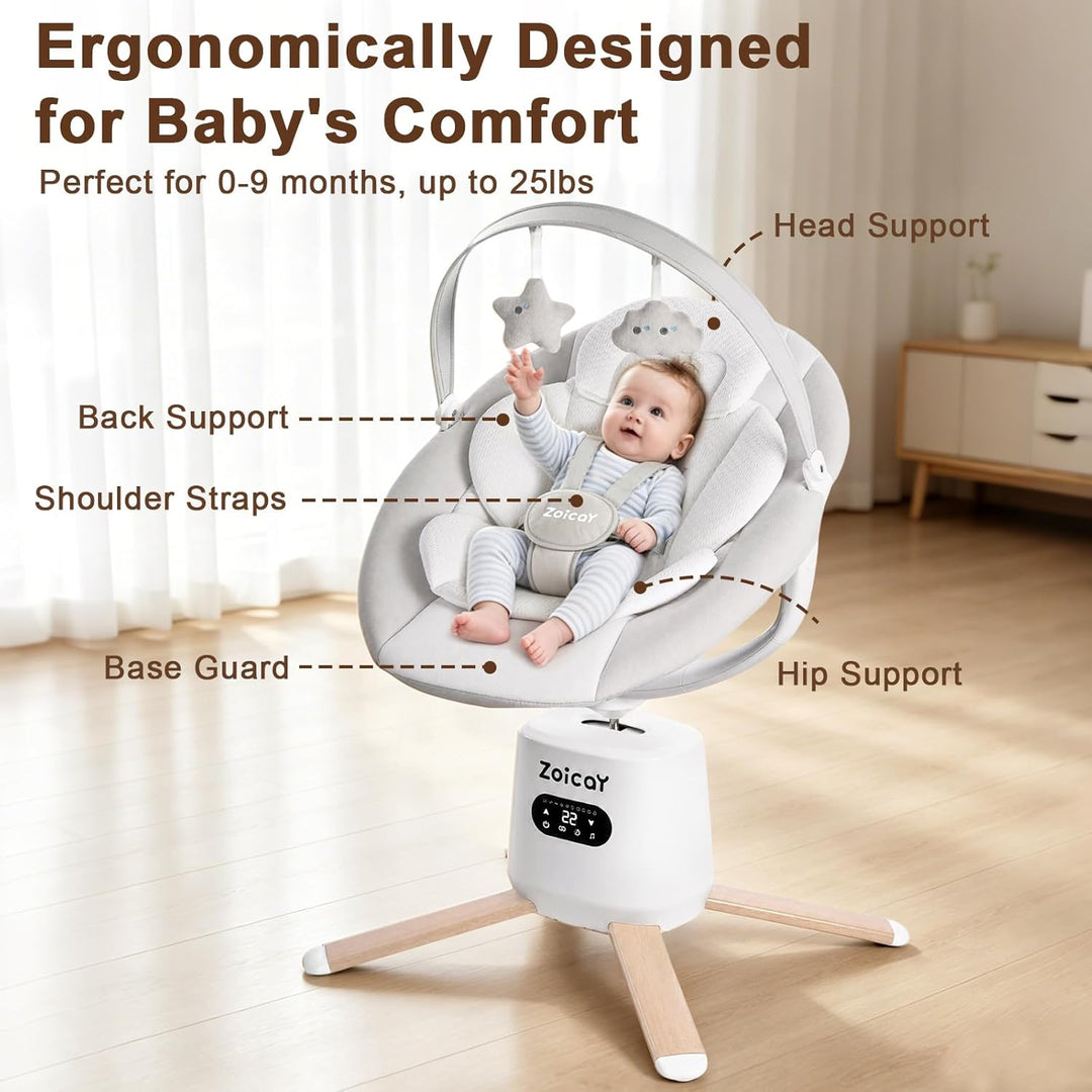 Babywippe Elektrisch Zoicay Baby wippe Elektrisch mit 9 Schaukelmodi 360° sitzdrehung Timing und Mus