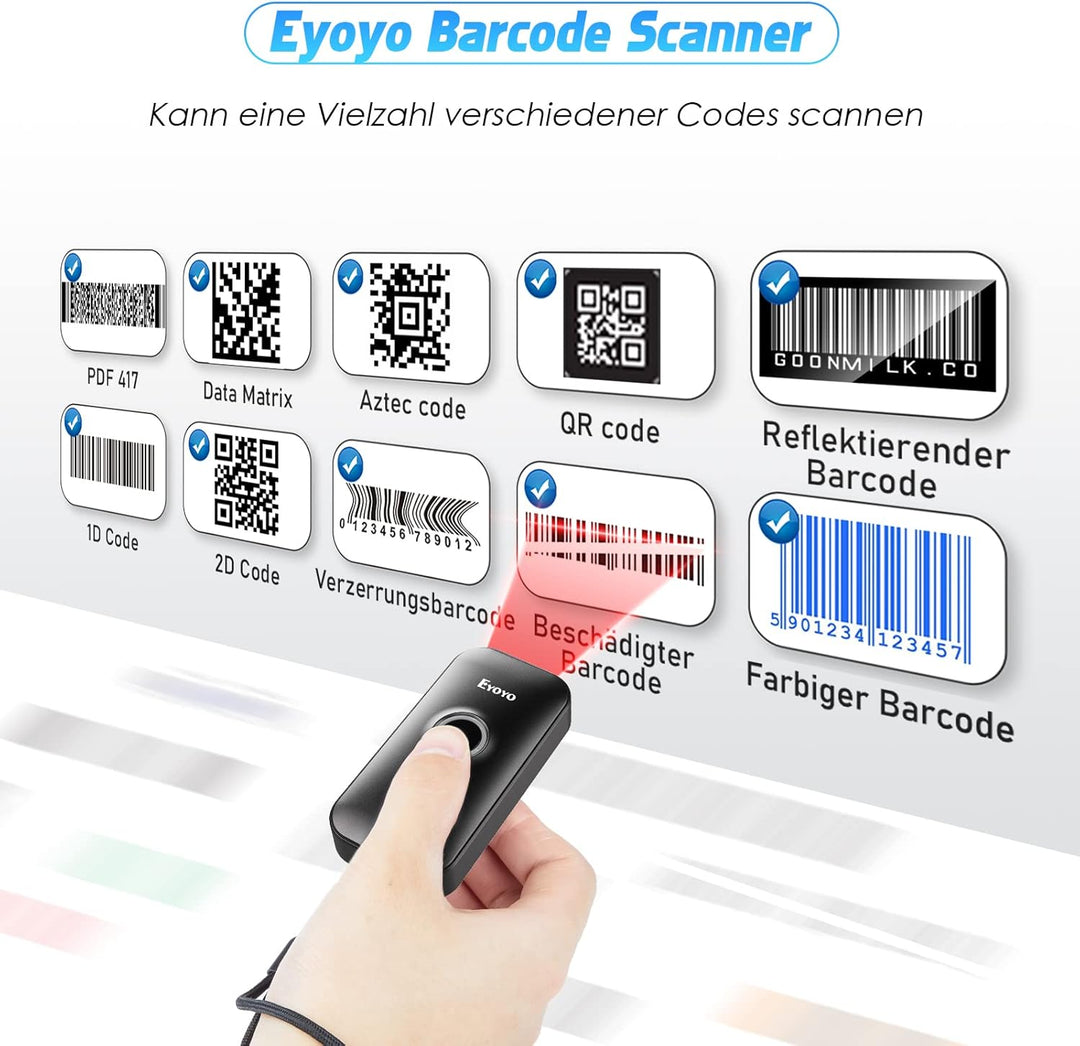 Eyoyo Mini 2D Bluetooth Barcode Scanner + Eyoyo 2D Backclip Bluetooth Barcode Scanner