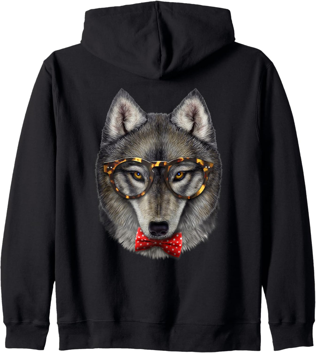 Grauer Wolf, die klassische Brille und Fliege trägt Kapuzenjacke